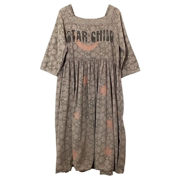MAGNOLIA PEARL O/S Star Child Gloria Dress Distressed Appliqué Lagenlook - Picture 4 of 9